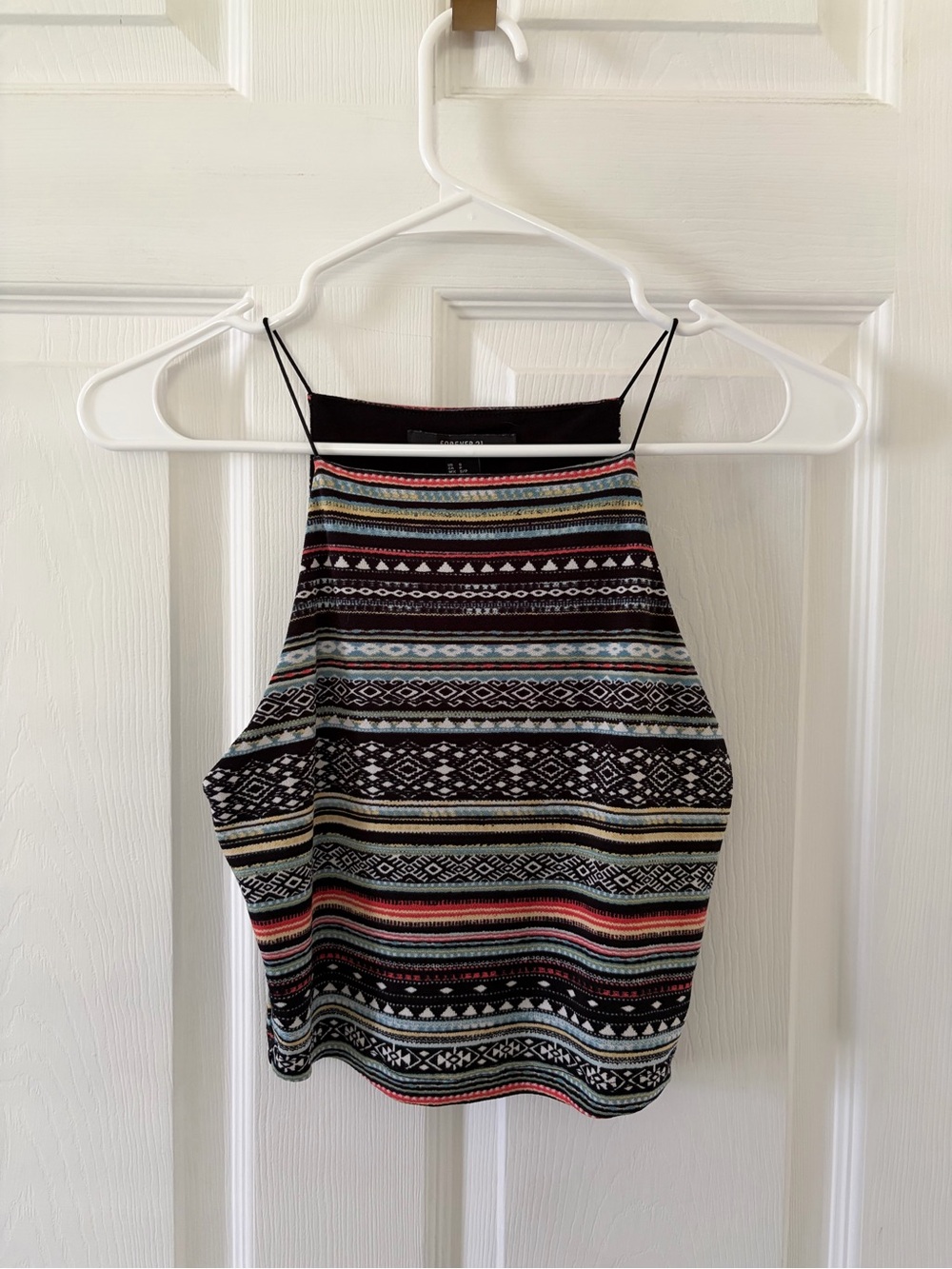 Forever 21 Striped Halter Crop Top in Black and Multicolor